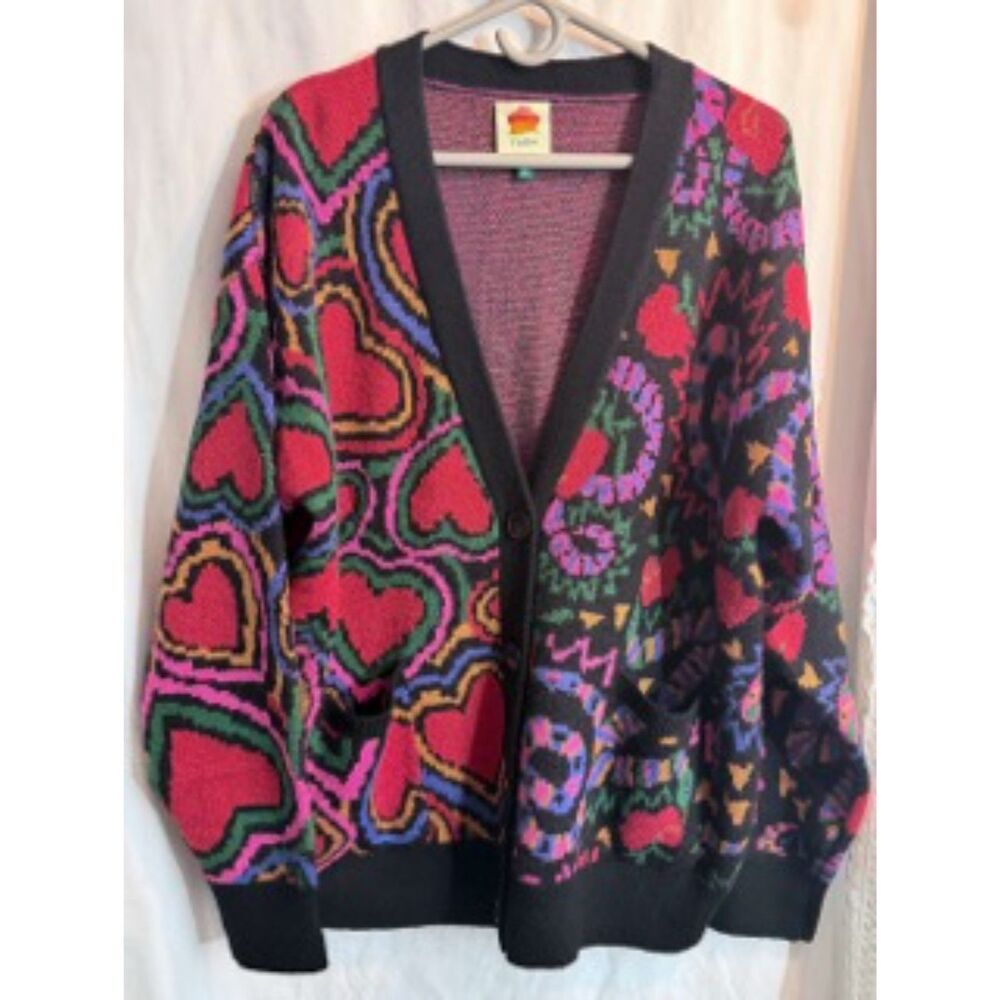 Farm Rio- Mixed Rainbow Wild Hearts Snakes Cardigan - Medium - NWOT